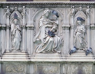 Virgin and Child with Saints, Middle Section of the Fonte Gaia, Siena, 1414-19 by Jacopo della Quercia
